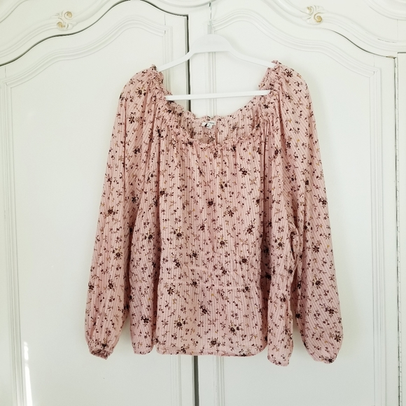Madewell Tops - Madewell Mauve Pink Bouquet Floral Sophia Long Puff Sleeve Peasant Top 4X